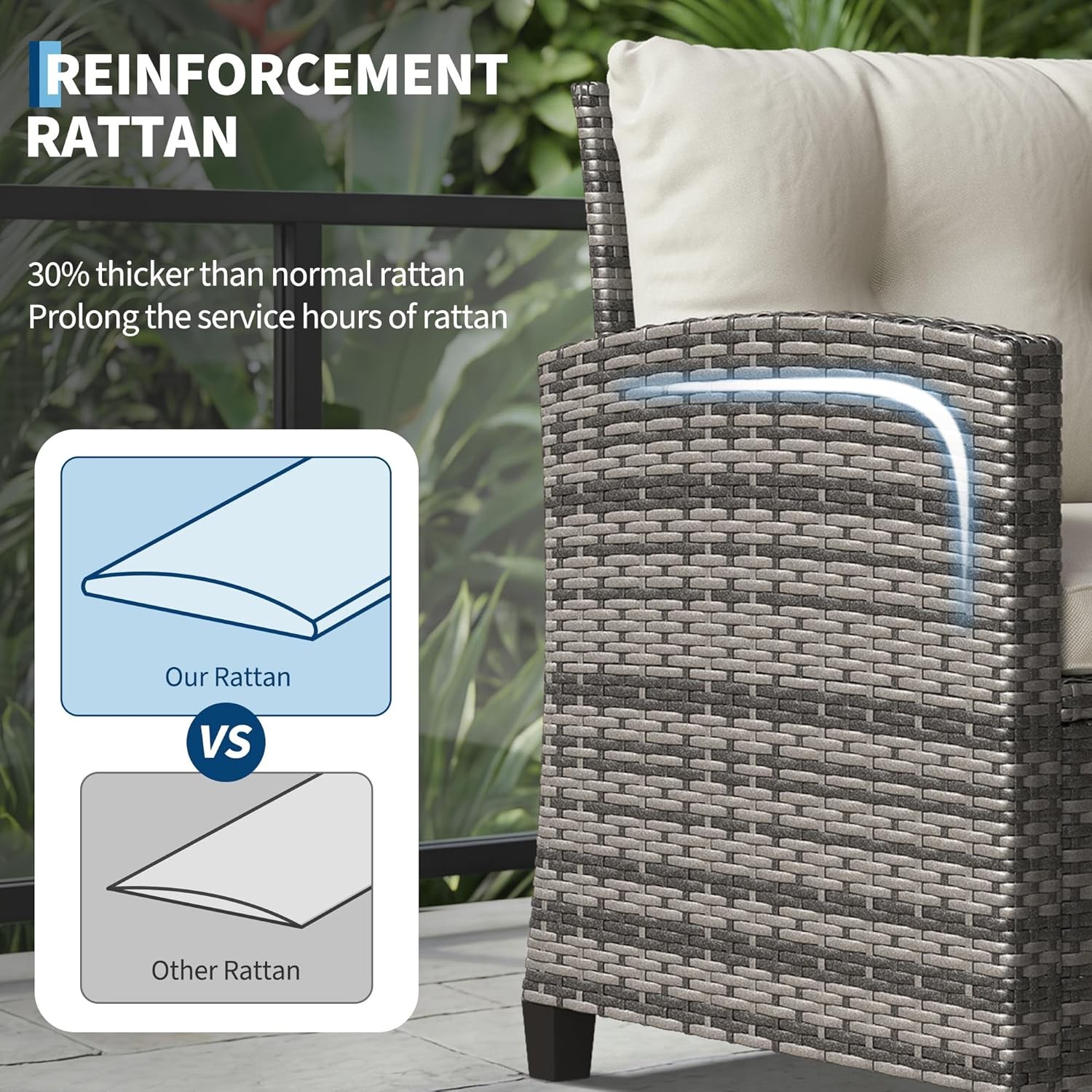 3 PCS Patio Furniture Set Outdoor Paded Rattan Wicker Sofa Chair w/ Coffee Table