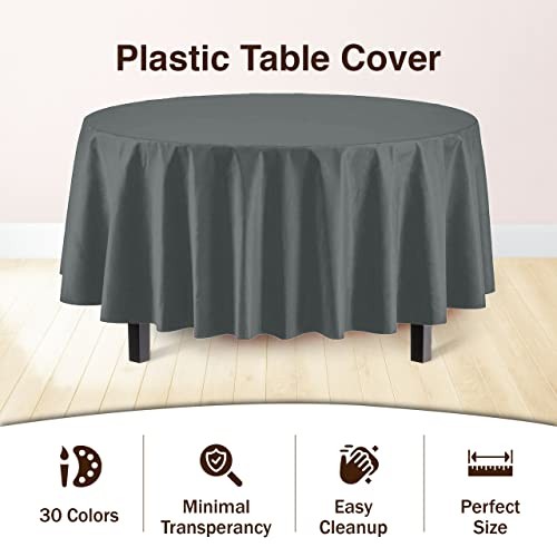 Exquisite 12-Pack Premium Plastic Tablecloth 84in. Round Table Cover – Silver