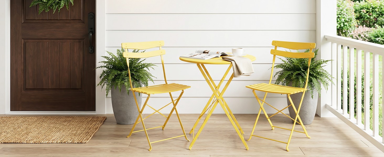 3-Piece Patio Bistro Set – Metal Frame Folding Patio Furniture, Outdoor/Indoor
