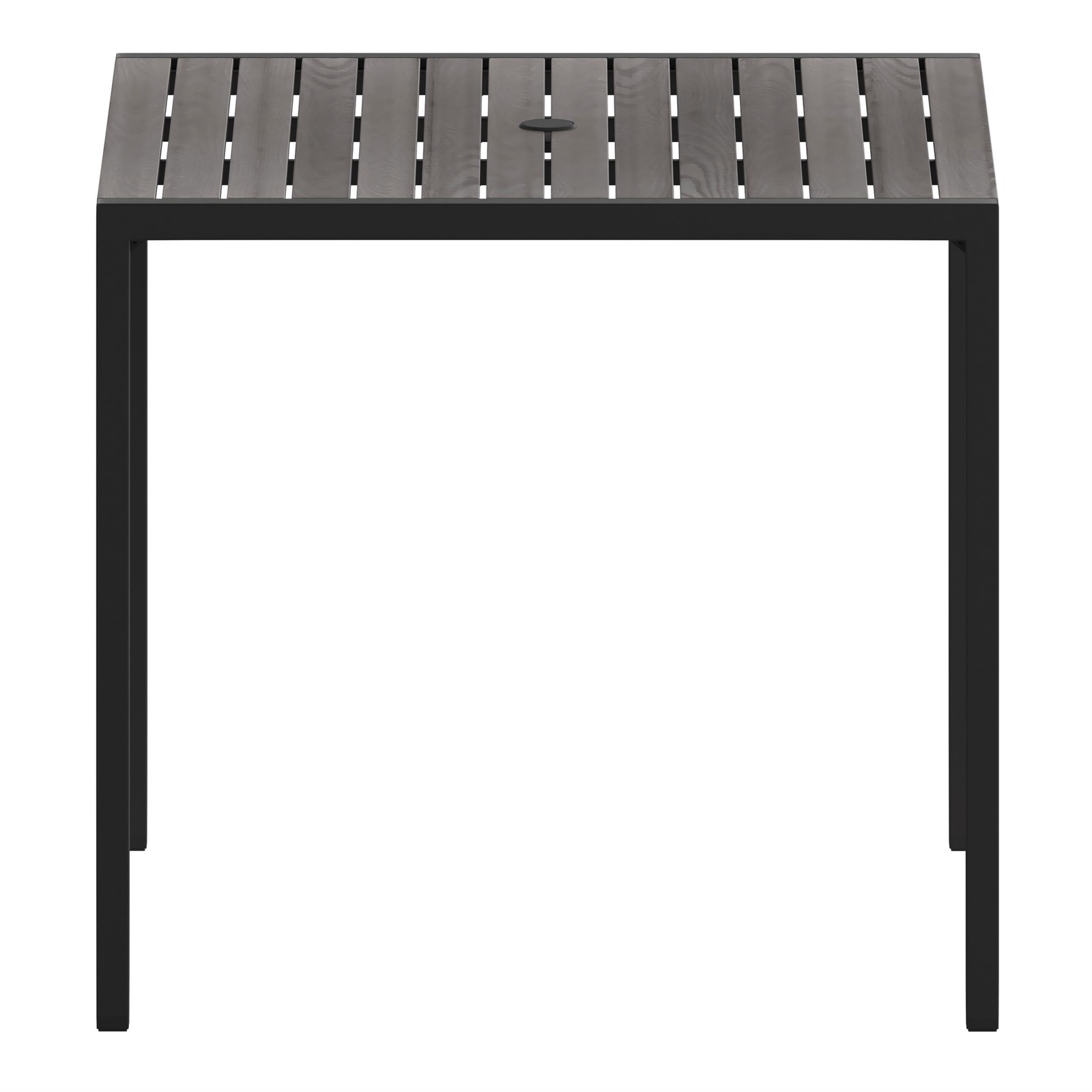 Steel All-Weather Patio Dining Table with Gray Wash Faux Teak Slat Top-Seats 4