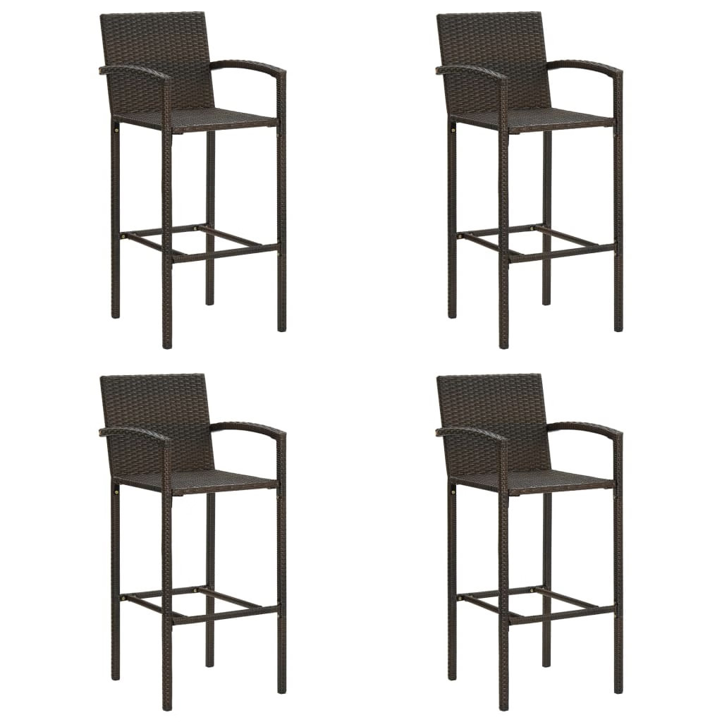 Bar Stool Set of 4 Brown PE rattan, powder-coated steel Medium