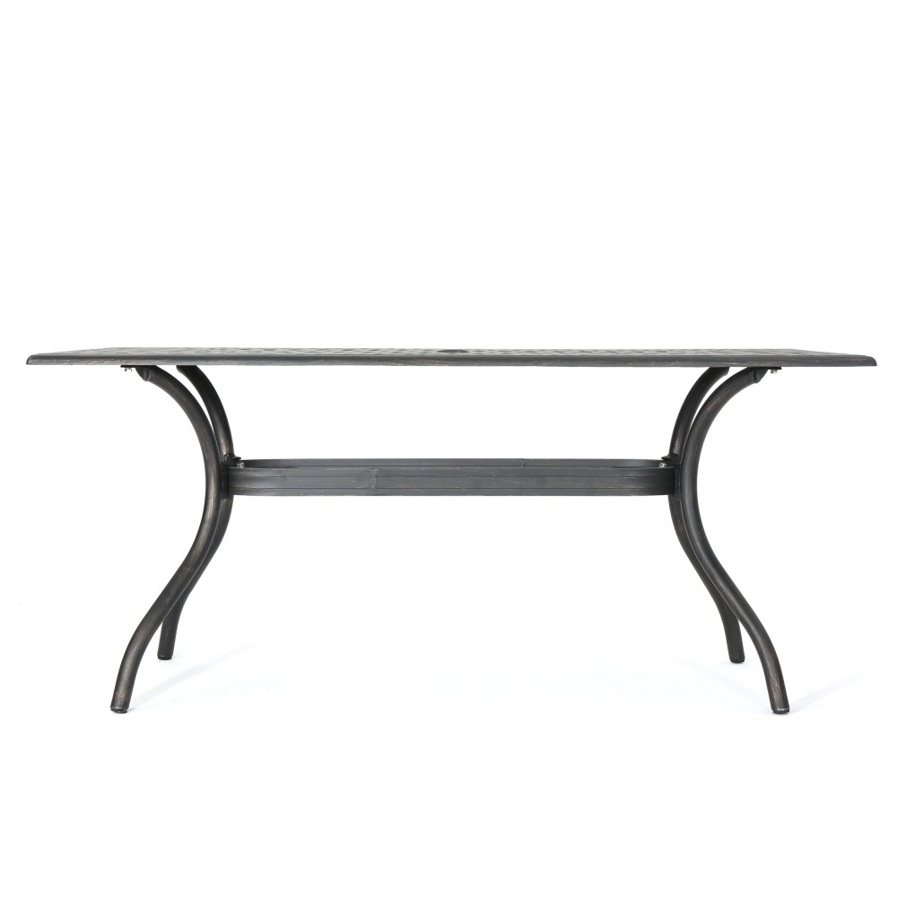 Vintage Rectangular Patio Dining Table, Outdoor Cast Aluminum w/ Copper Finish