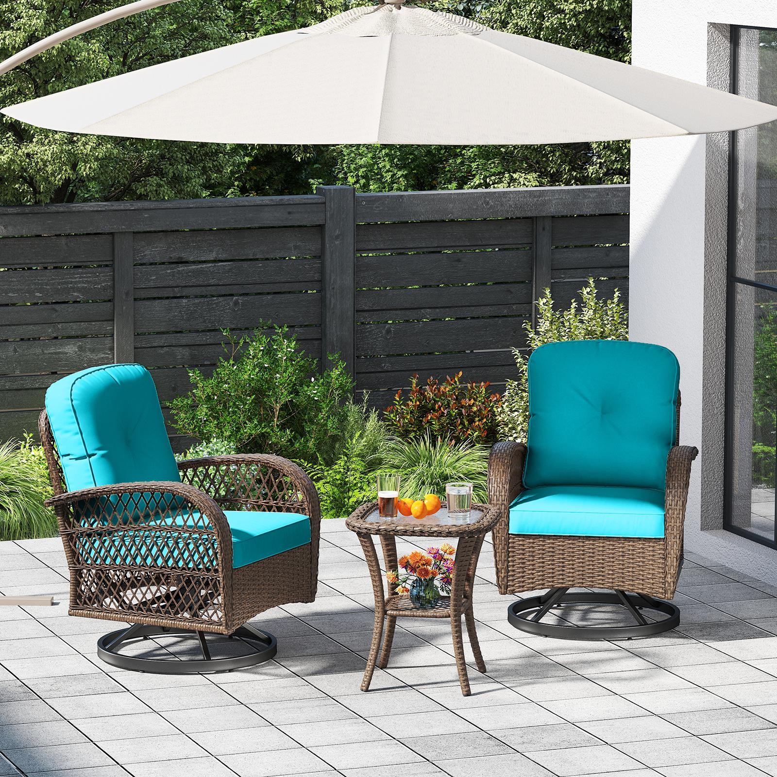 3PCS Patio Swivel Rocker Set Gliding Bistro Furniture Set w/Tempered Glass Table