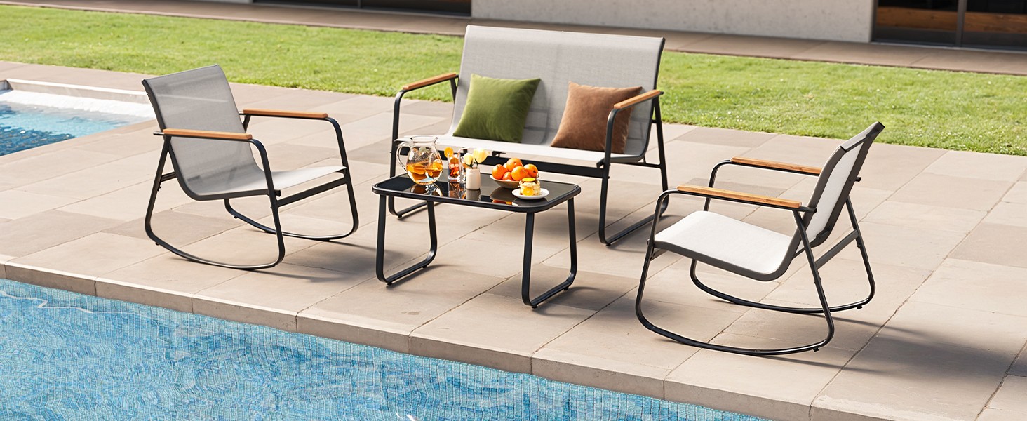 4-Piece Outdoor Patio Furniture Set, All Weather-Resistant Textile Fabric