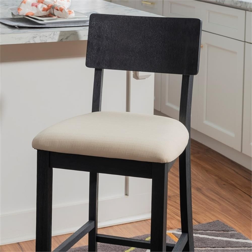 Linon Jordan Upholstered Five Piece Tavern Set in Rustic Dark Charcoal Wood