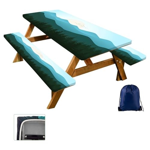 Fitted Picnic Table Cover with Bench Covers with 72X30 Inches Green Mountain