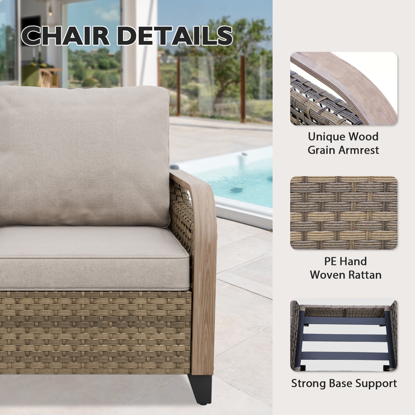 EAGLE PEAK Modern 3PCS Outdoor Patio Furniture Set Wicker Sofa Set