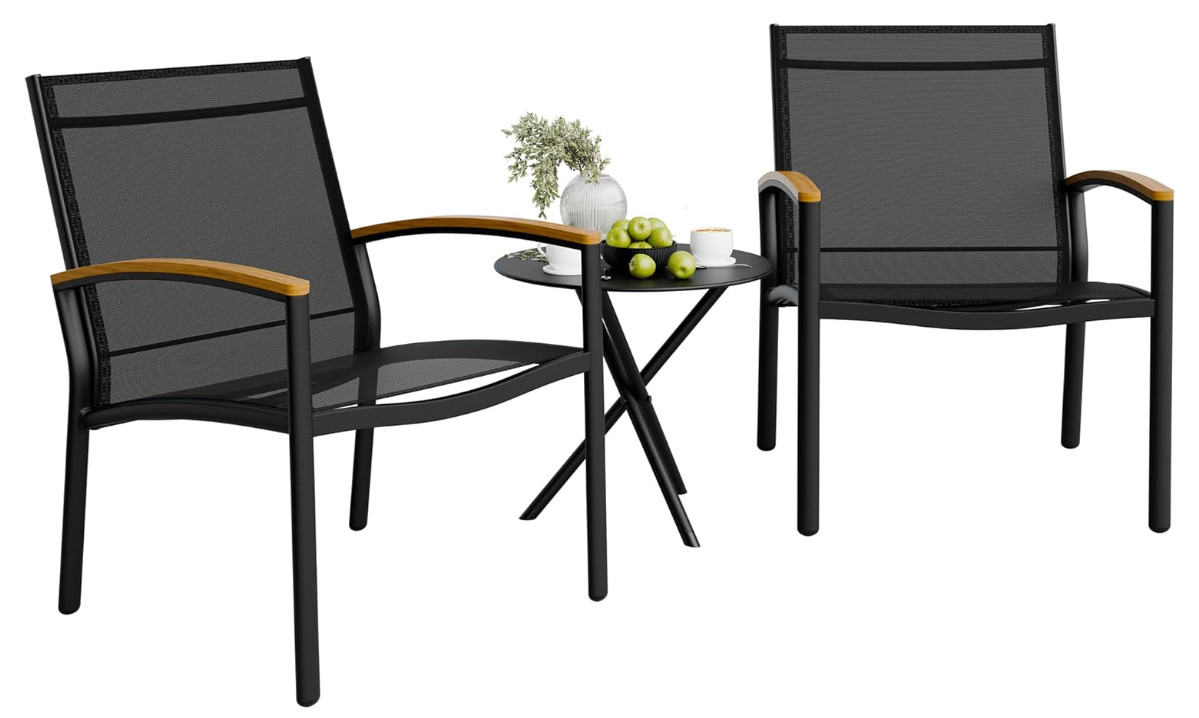 Shintenchi 3PC Patio Bistro Set Textilene Outdoor Chairs Table