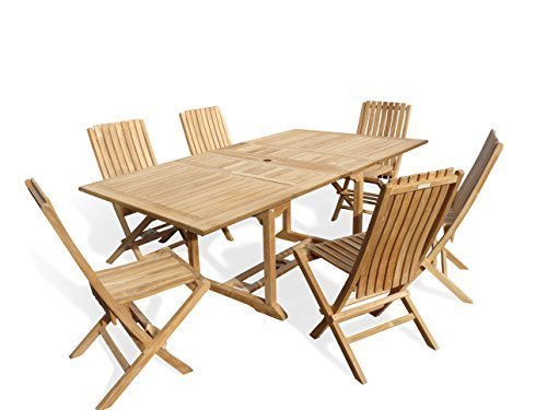 Windsor’s Premium Grade A Teak 82″ x 39″ Rect Extension Table w/6 Folding Chairs
