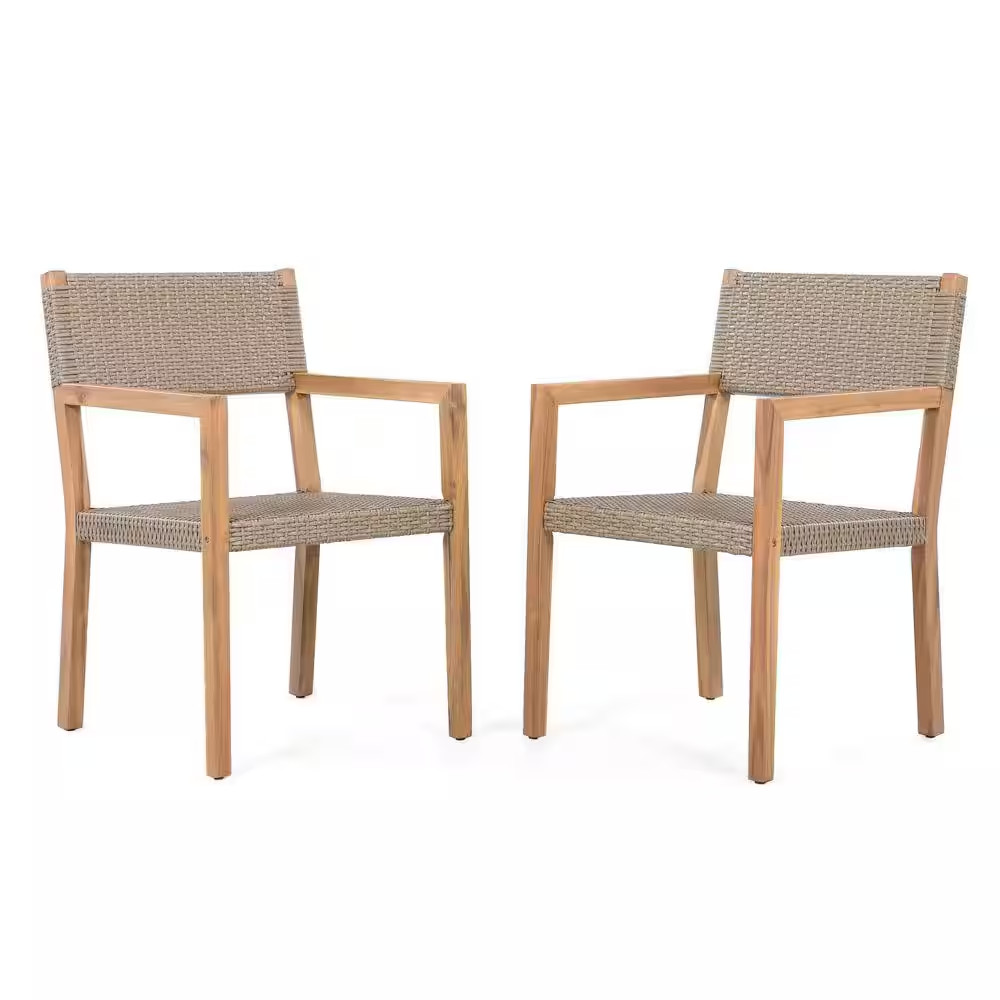 Acacia Wood Light Teak Outdoor Dining Chairs Ideal for Patios, Gardens (Set of 2