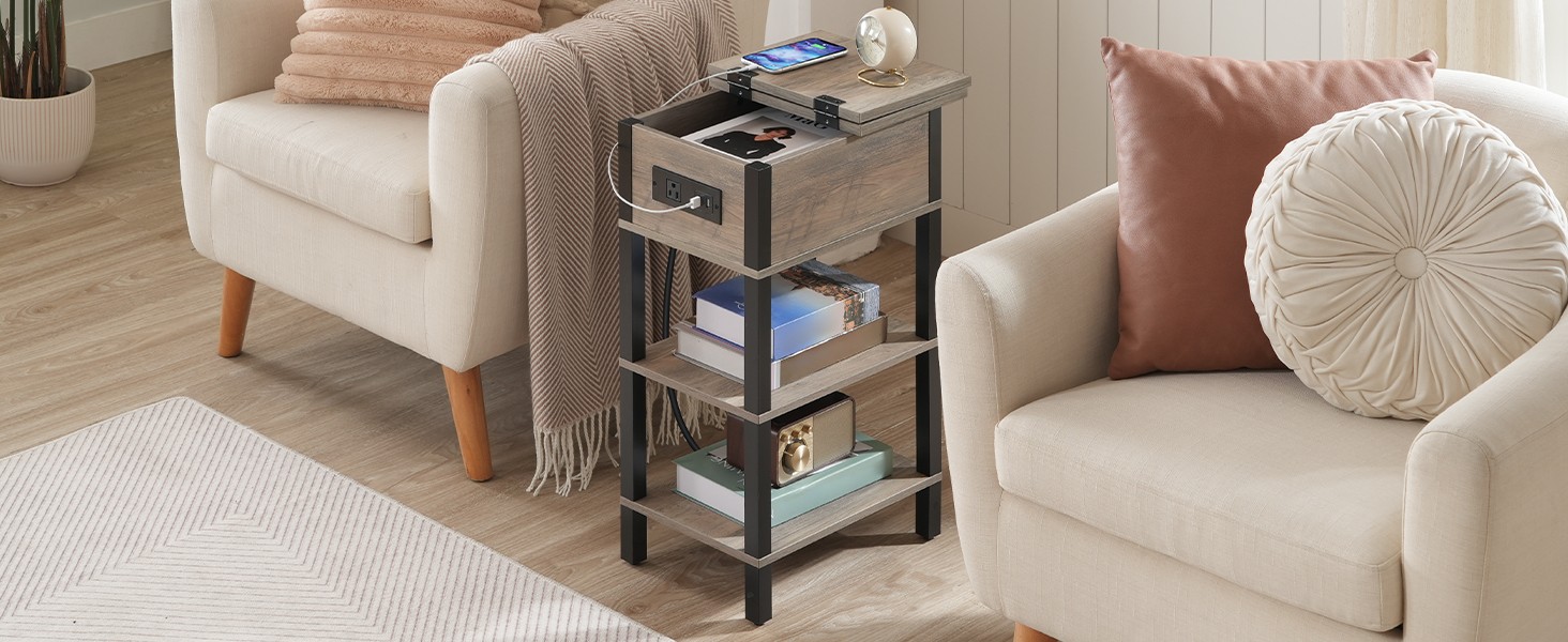 End Table with Charging Stat, Flip Side Table with USB Ports