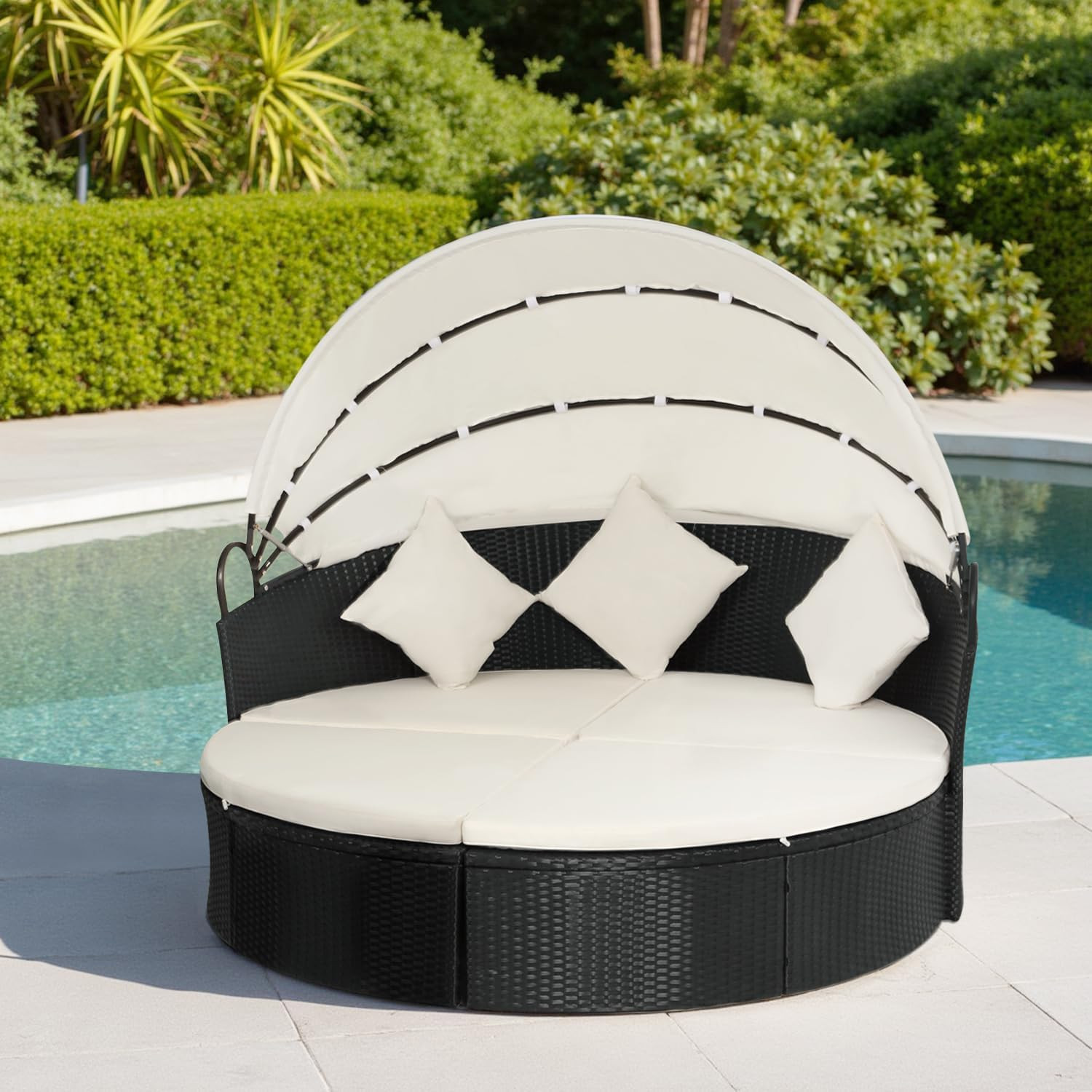 Outdoor round Daybed Wicker Patio Furniture Outdoor Furniture with Retractable C