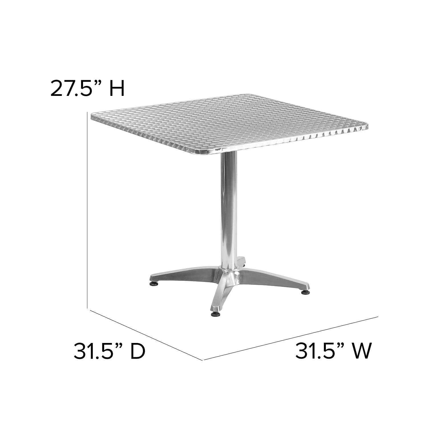 Bowery Hill 31.5″ Stainless Steel/Aluminum Square Bistro Table in Silver