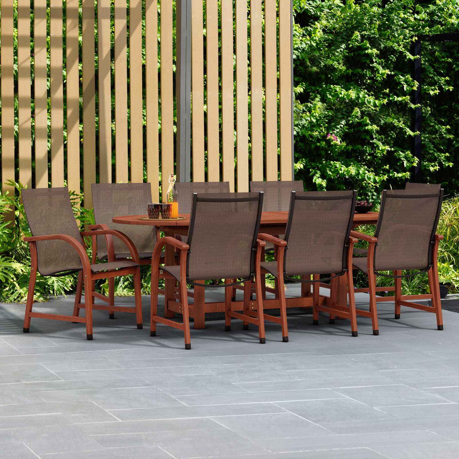 Amazonia La Chaise 9-Piece Outdoor Dining Set | Eucalyptus | Ideal For Patios
