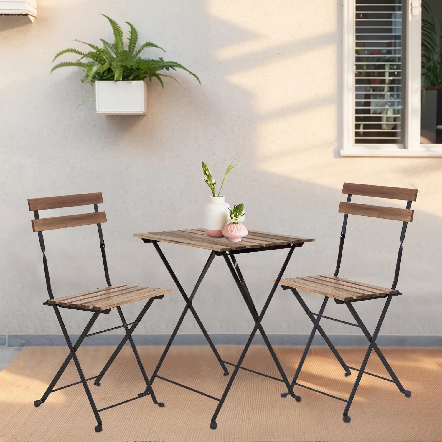 FDW 3-Pc Folding Patio Bistro Set, All-Weather Outdoor Furniture (Brown)
