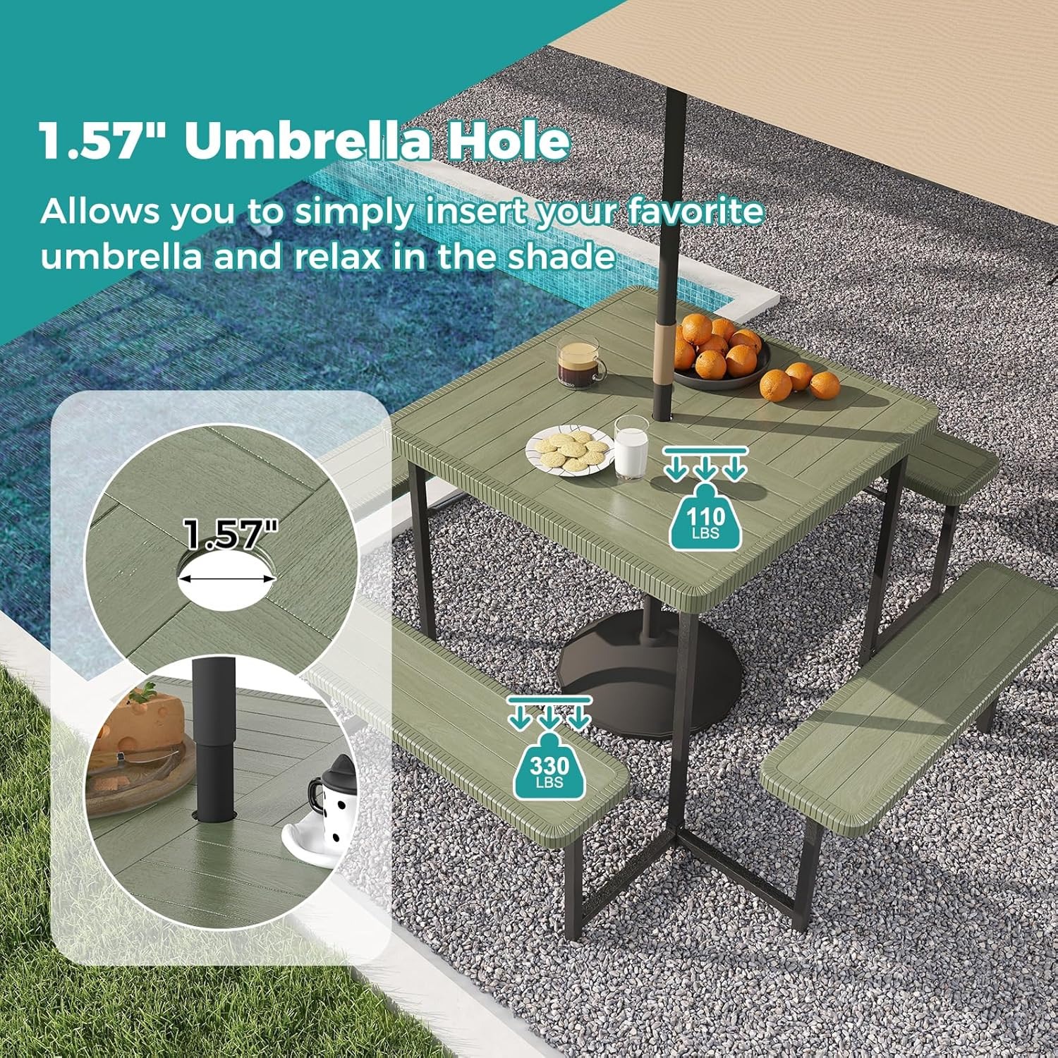 Giantex Picnic Table Bench Set for 4-8 People, 34″ Outdoor Square Dining Table &