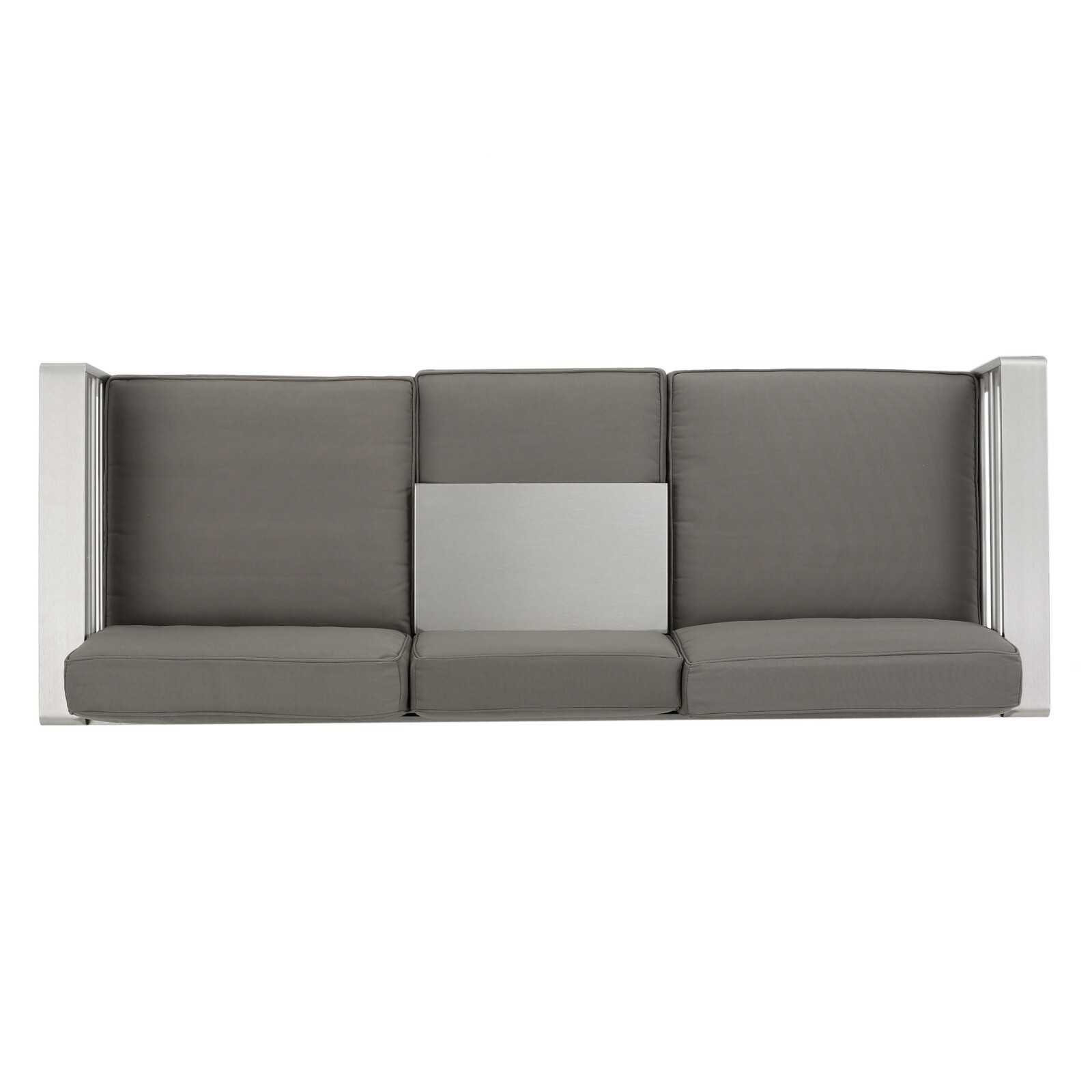 Crested Bay Outdoor Modern Convertible Aluminum Khaki Sofa with Tray Insert