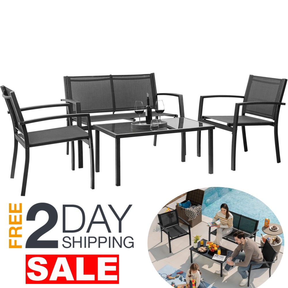 Set De Mesa De Cristal y 4 Sillas Patio Exterior 4 Piezas En Oferta Baratos Gris
