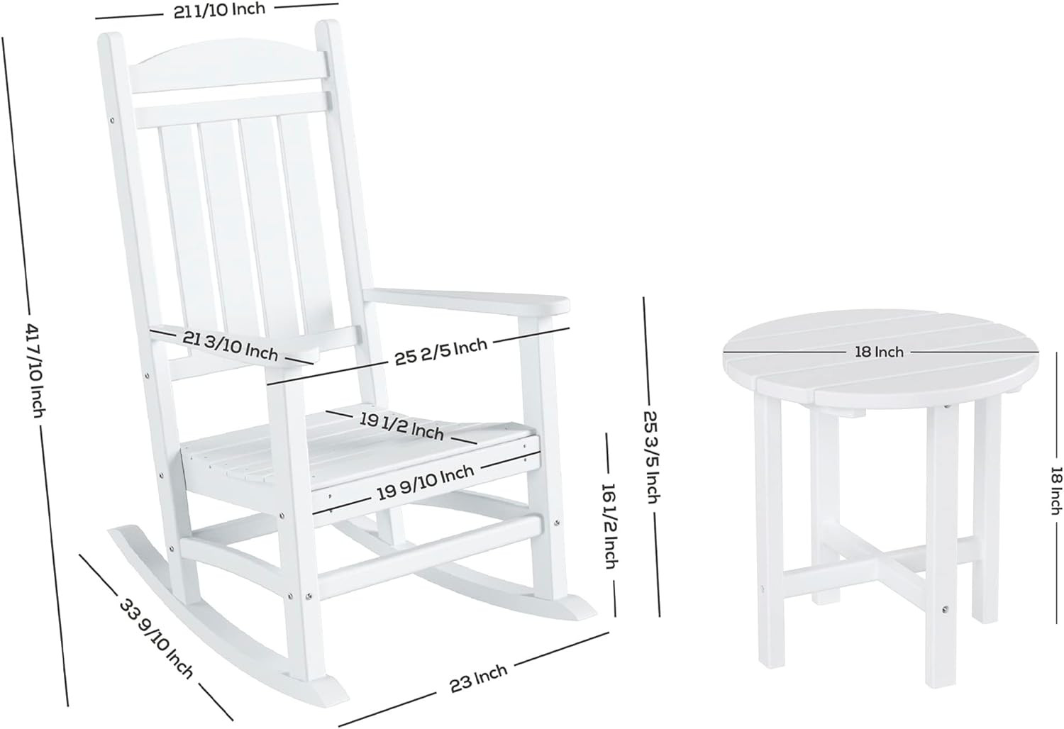 Malibu Malibu Outdoor Patio Porch Rocking Chair with Side Table Set, Turquoise