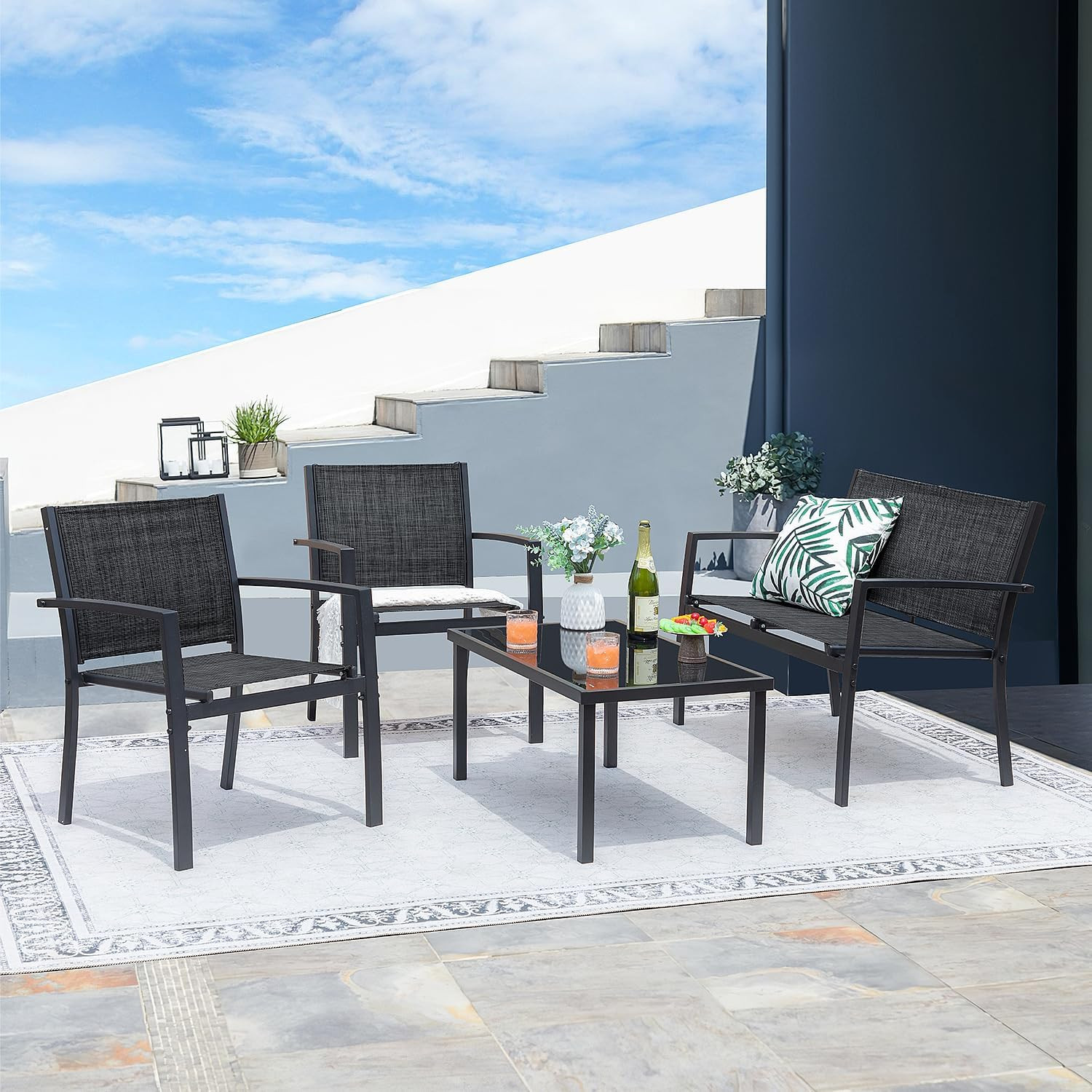 Pieces Patio Furniture Set Outdoor Conversation Textilene Fabric Chairs for Lawn