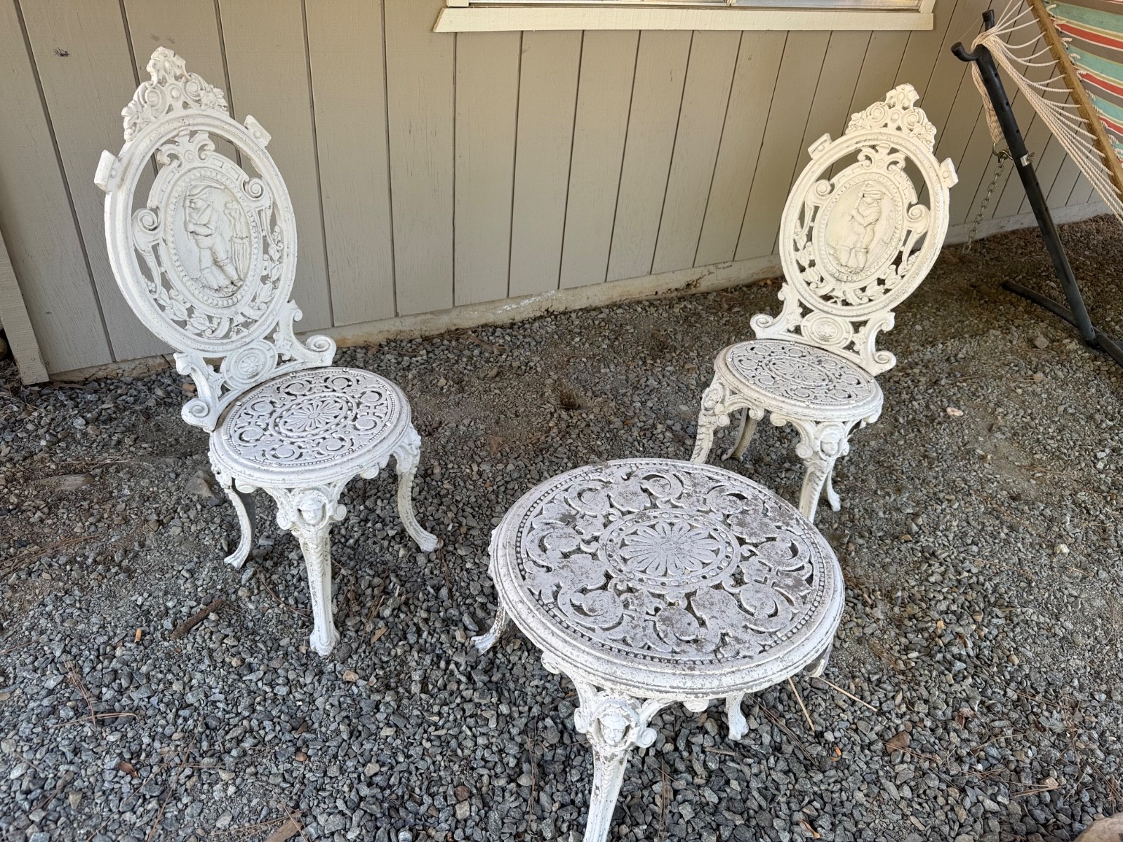 Antique Cast Patio Set 2Chairs and Table , white