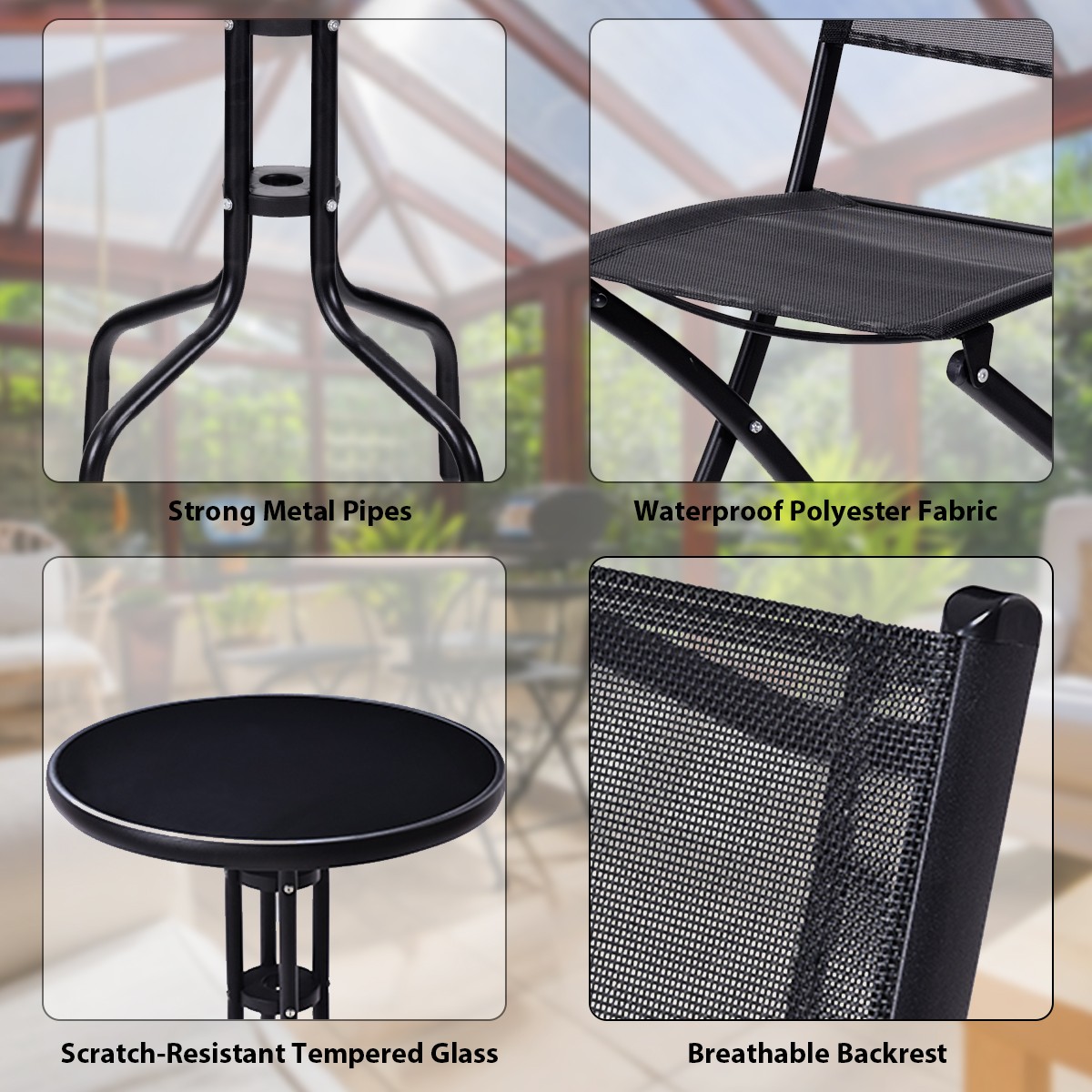Goplus 3PCS Bistro Set Backyard Table Folding Chairs Outdoor Furniture Set