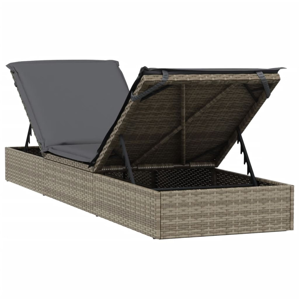 Sunbed 1 pc with Cushion Gray 79.1″x21.7″x24.4″ Poly Rattan
