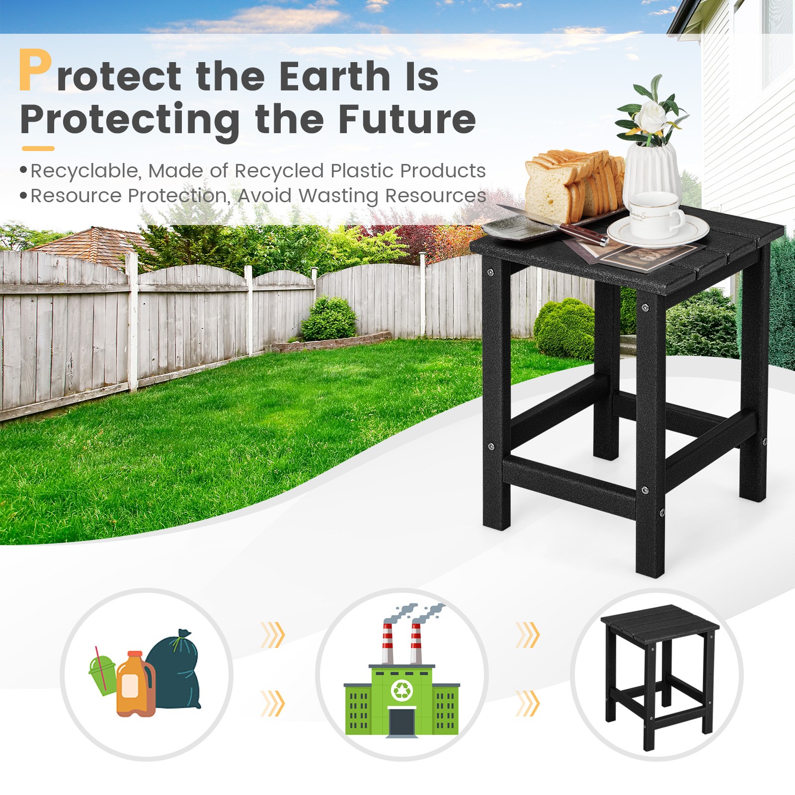2PCS Patio 14″ Adirondack Side Table HDPE Square Weather Resistant Garden Black