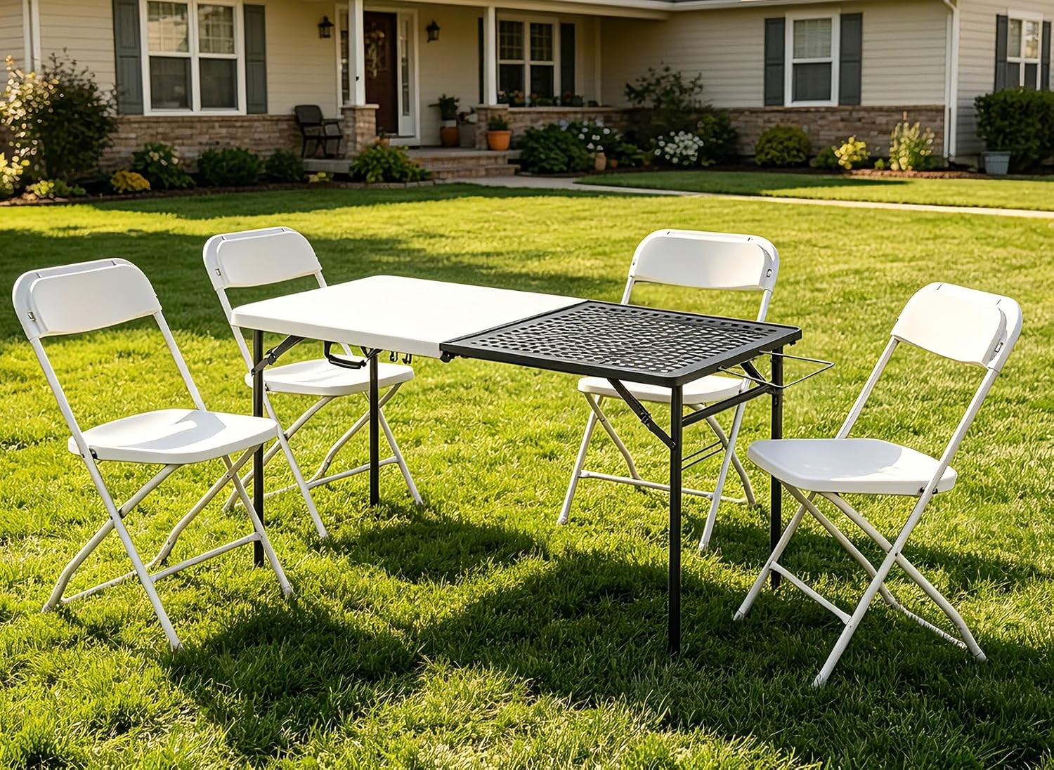 Folding Table and Chair Sets for Picnic Camping 5ft Folding Table with 4 Pack