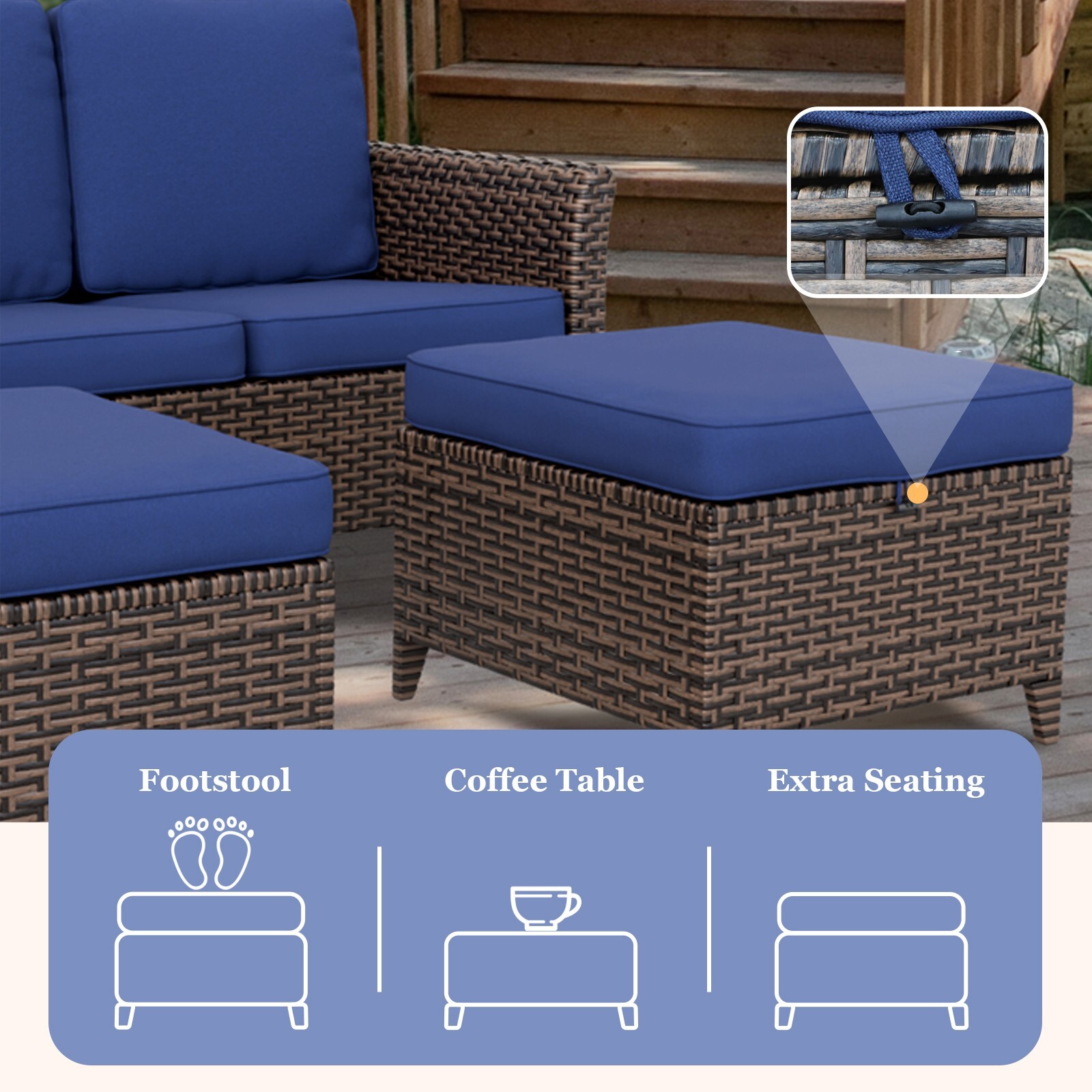 EAGLE PEAK Ocean Vista Outdoor Wicker Loveseat Sofa with 2 Ottomans