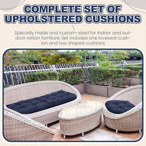 3 Pack Wicker Furniture Cushions Waterproof Outdoor/Indoor Tufted Navy Blue