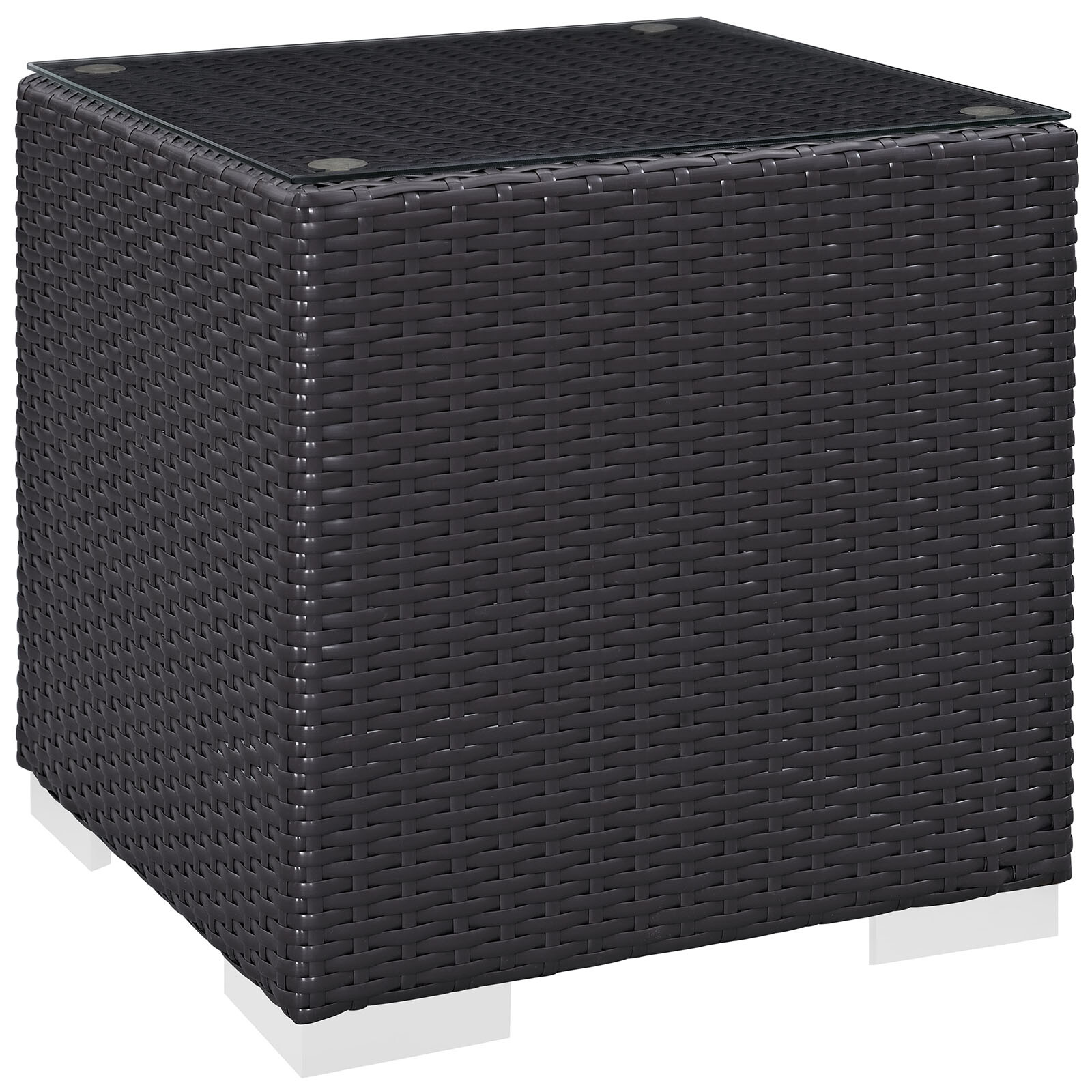 Modway Outdoor Patio Furniture Wicker Rattan Glass Top Side Table in Espresso