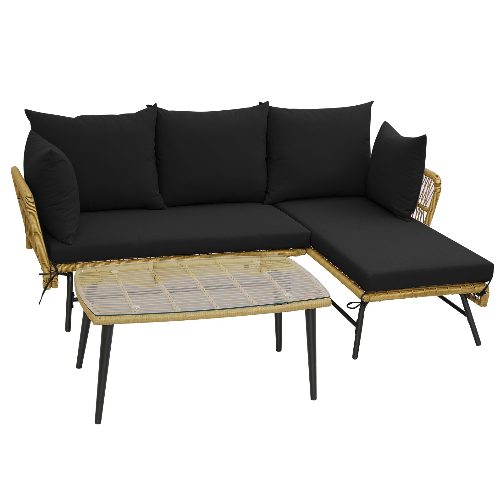 3 PCS L-Shaped Patio Sofa Set Conversation Furniture w/Cushions Deck Garden
