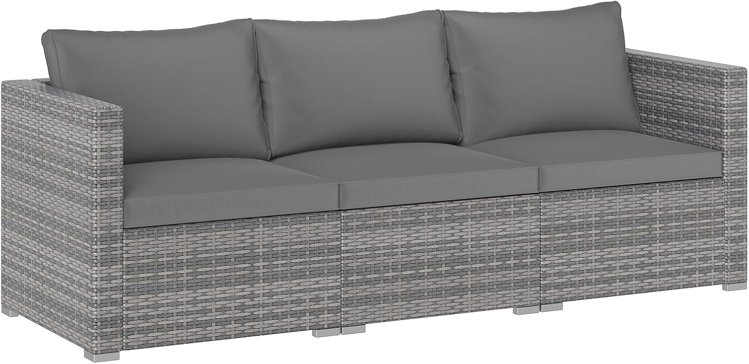 3 Seat Outdoor Wicker Sofa Set Modular PE Rattan Patio Cushioned Sectional Couch