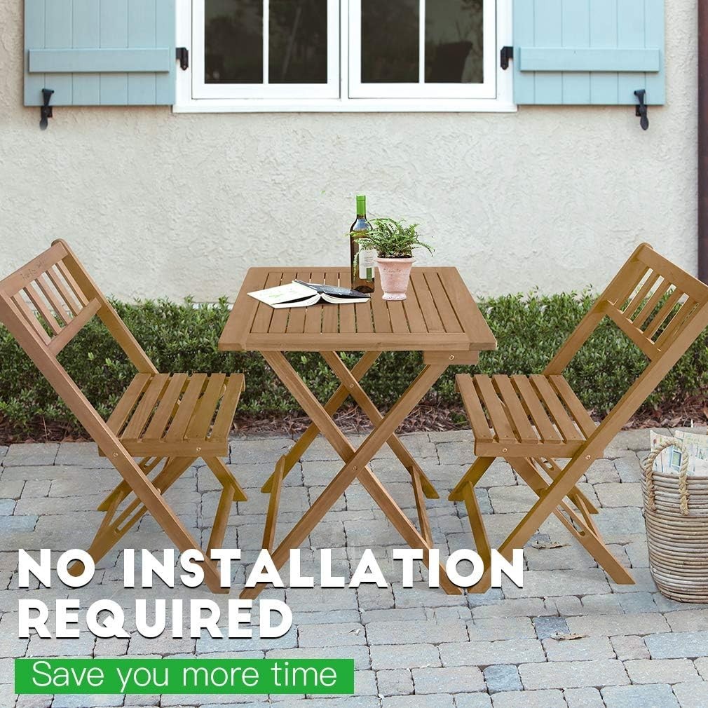 Acacia Wood Folding Patio Bistro Set with 2 Chairs and Square Table Natural