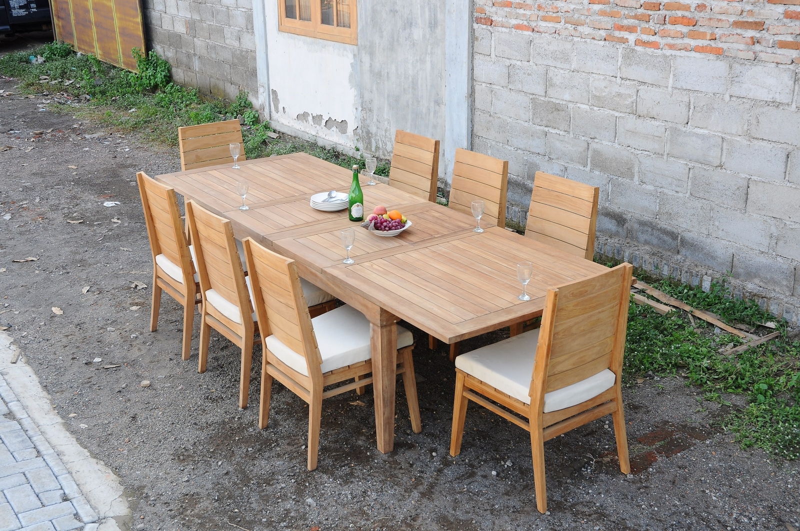 A-Grade Teak 9pc Dining Caranas Rect Table Charleston Stacking Armless Chair Set