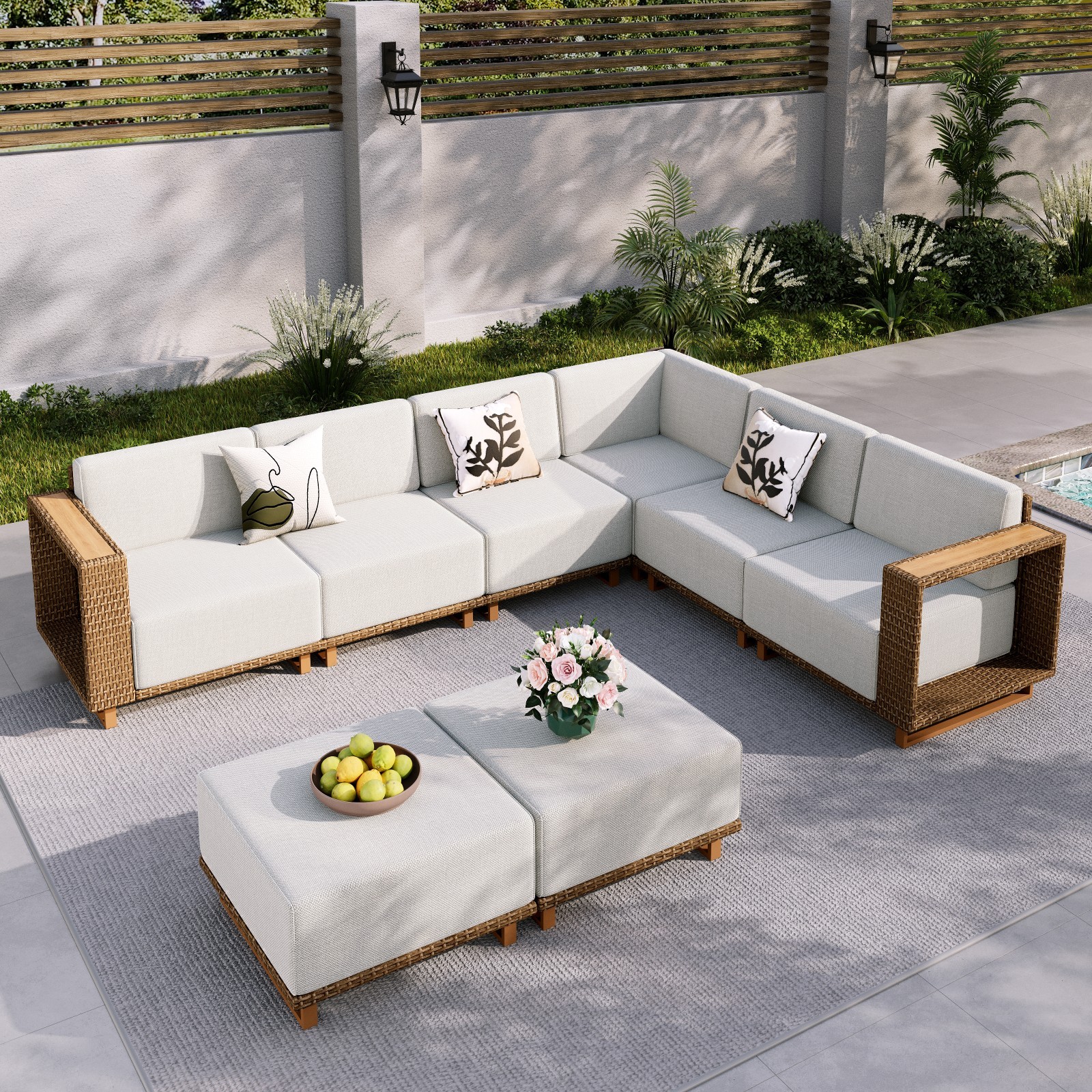 Outdoor Patio Conversation Set Modular Outdoor Furniture Set with Thick Cushions
