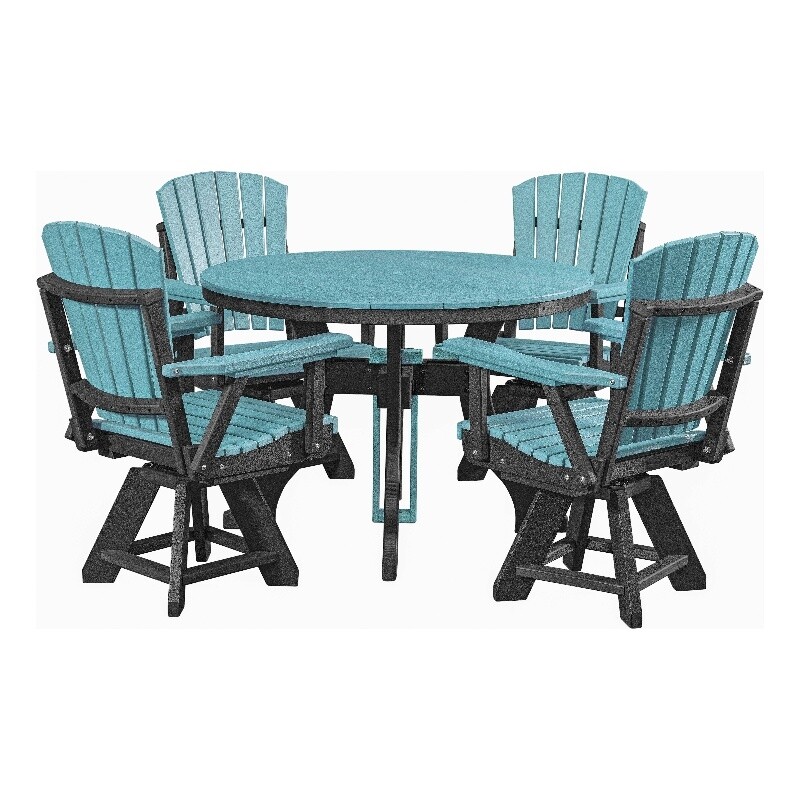 Five Piece Round Dining Height Dining Set in Aruba Blue/Black