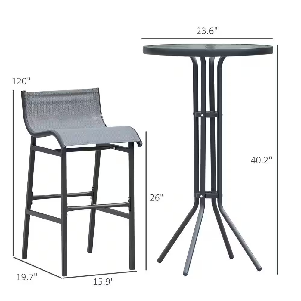 3-Piece Metal round 33 In. Bar Height Outdoor Bistro Set with Comfortable Design