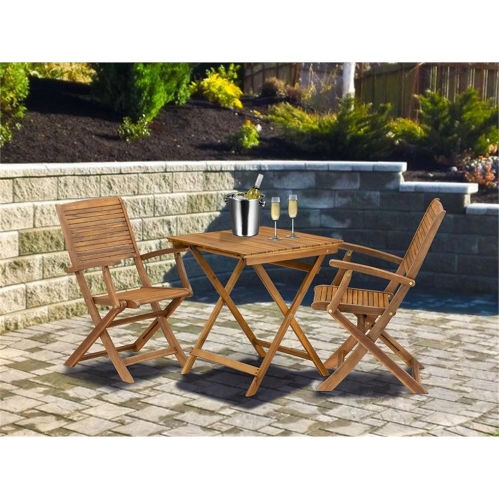 Pemberly Row Traditional 3-Piece Patio Bistro Set in Natural Oil