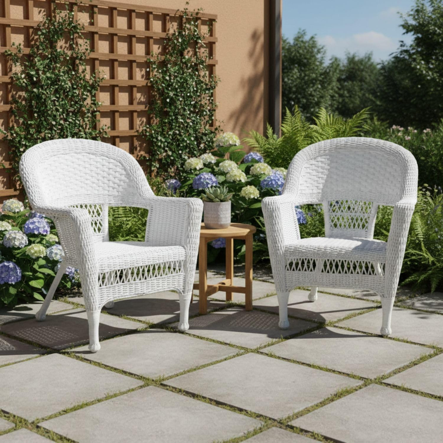 Wicker Patio Chairs (Set of 2) White Wicker