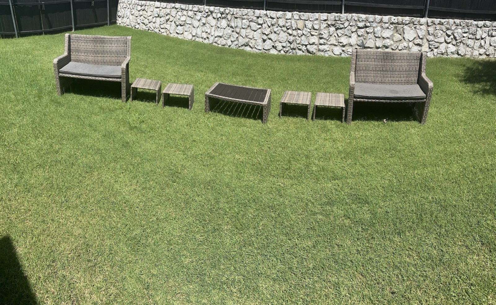 Outdoor Patio Furniture, Seven piece set, Wicker With Two Benches.