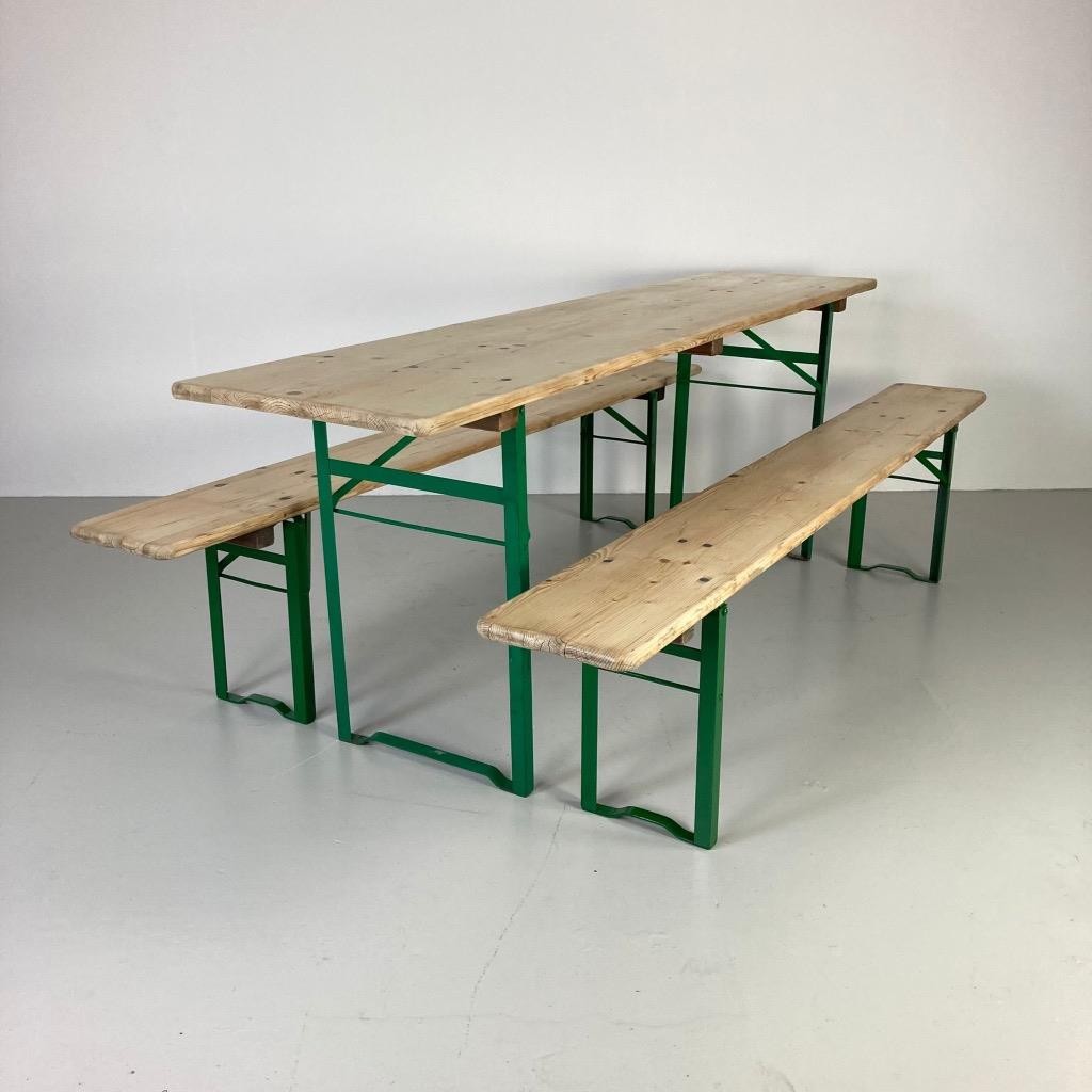 VINTAGE INDUSTRIAL GERMAN BEER TABLE BENCH SET GARDEN CUSTOMISED LENGTH NATURAL