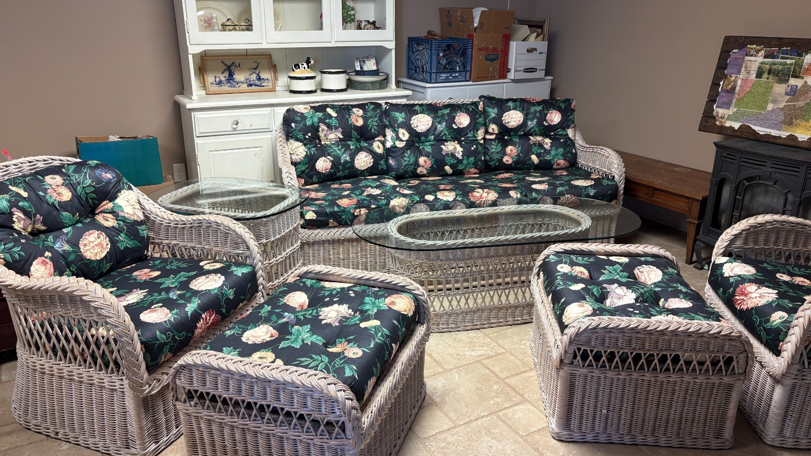 Henry Link Lexington Collection Vtg Cottage Sunroom Florida Room Sofa Set 7 pcs