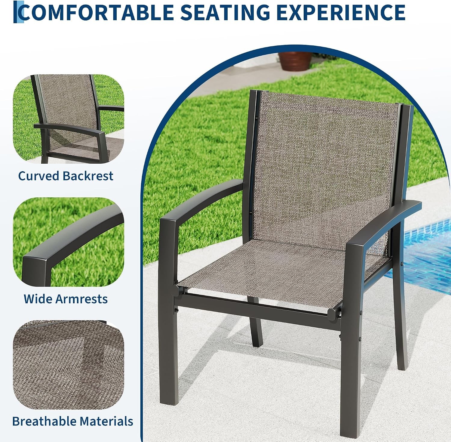 4 Piece Patio Conversation Set Loveseat 2 Chairs Coffee Table Textilene Seats