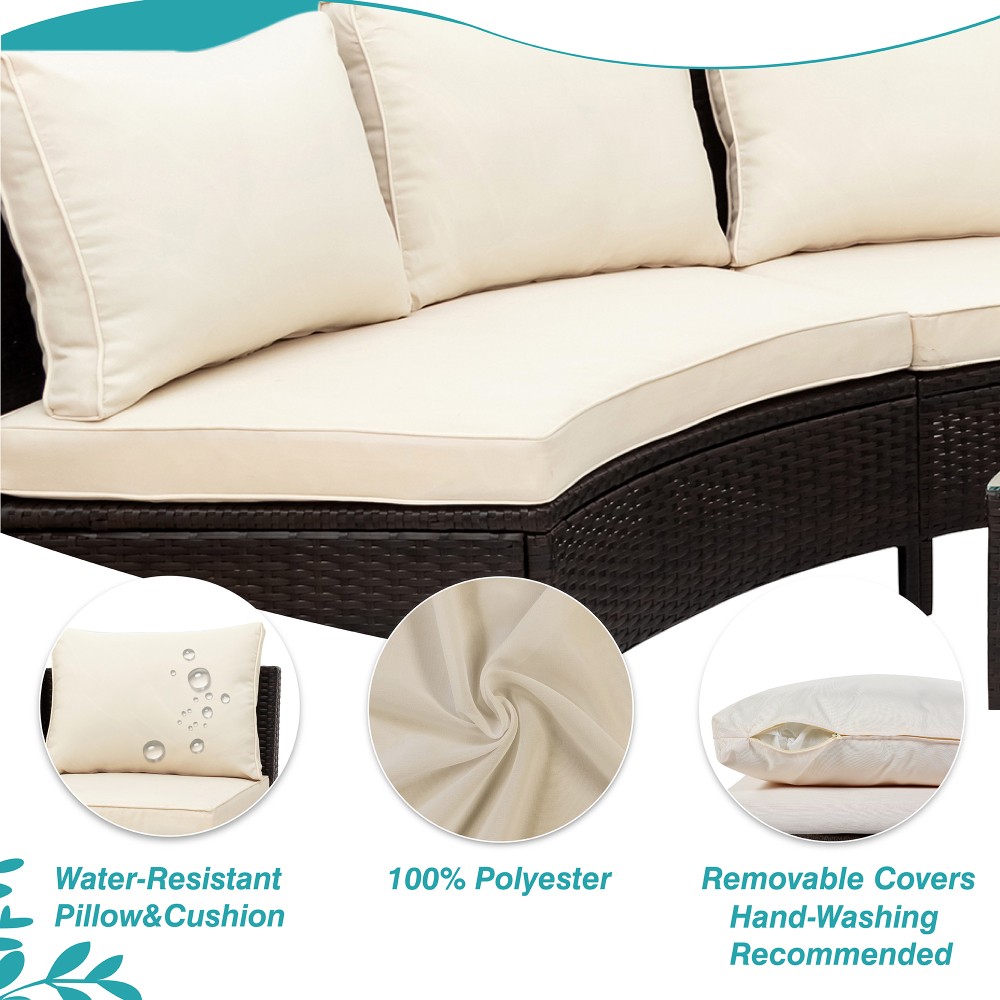 5-Piece All-Weather PE Rattan Patio Sectional Sofa Set with Glass Table