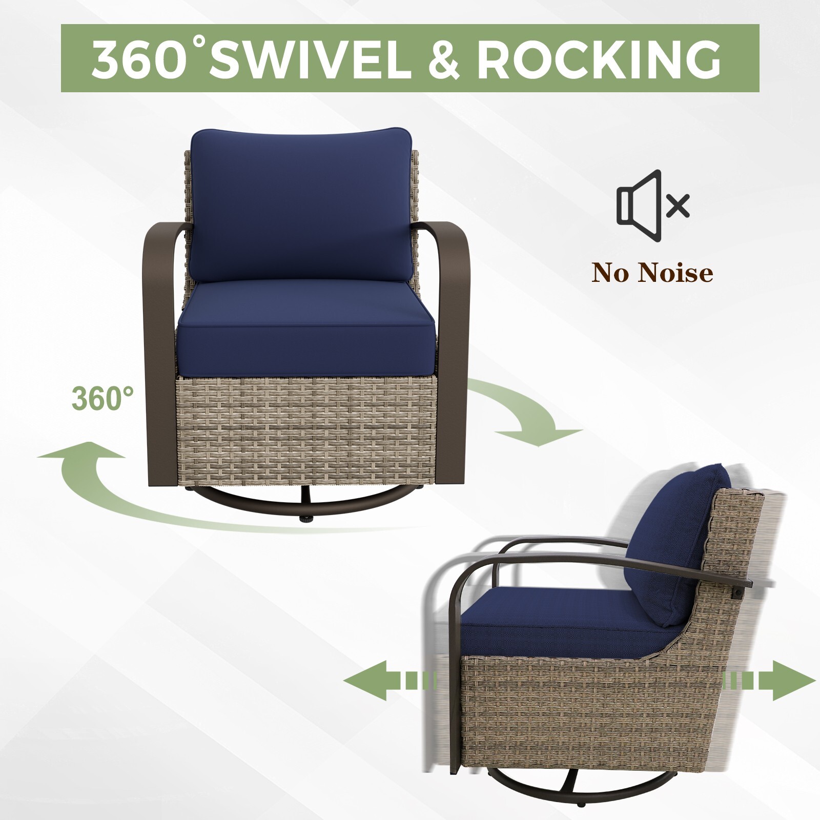 EAGLE PEAK 7 pcs Outdoor Half-Moon Curved Wicker Patio Conversation Set