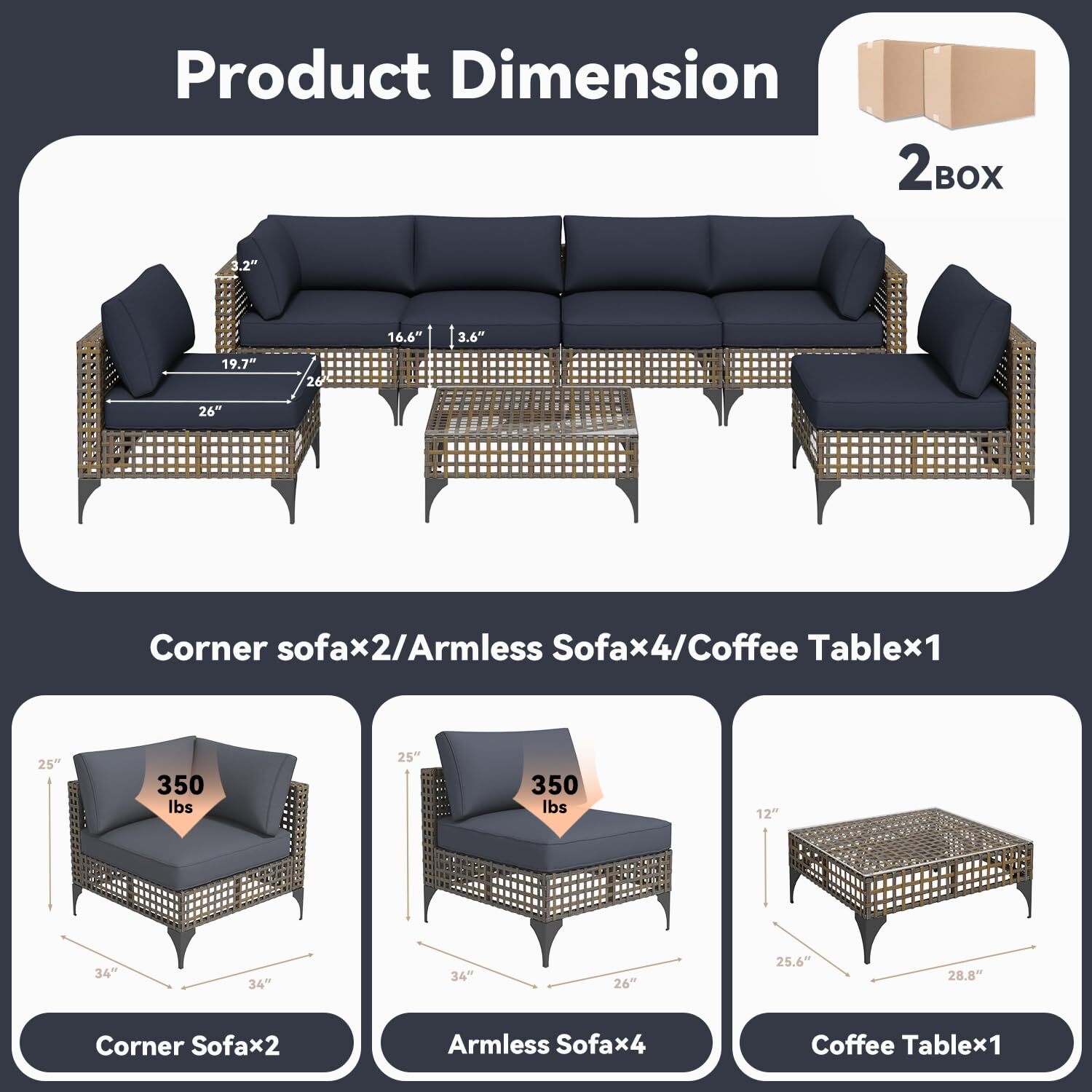 7-Piece Patio Outdoor Furniture Set, Boho Outdoor Sectional Furniture Sofa Set