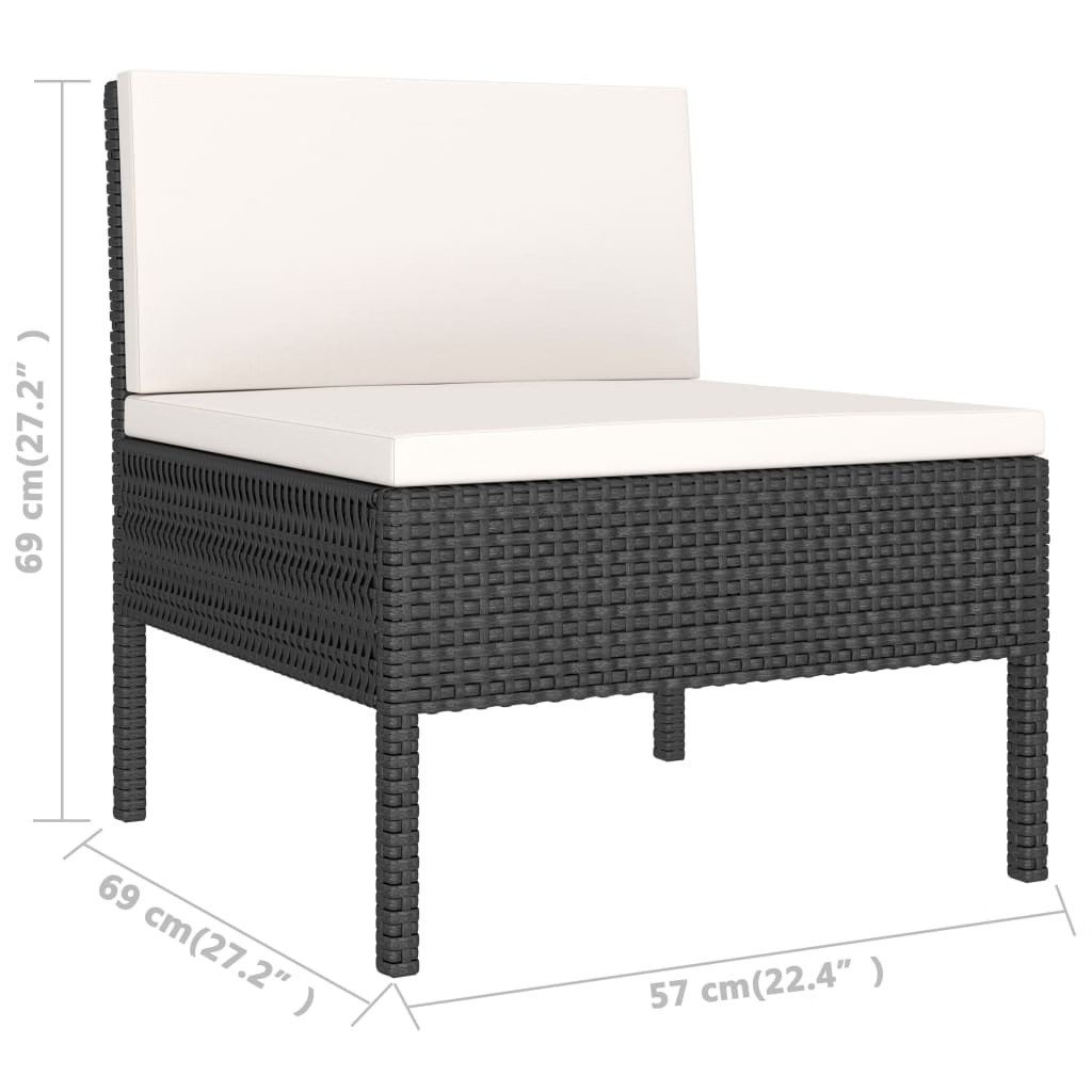 Patio Chairs 3 pcs with Cushions Poly Rattan Black