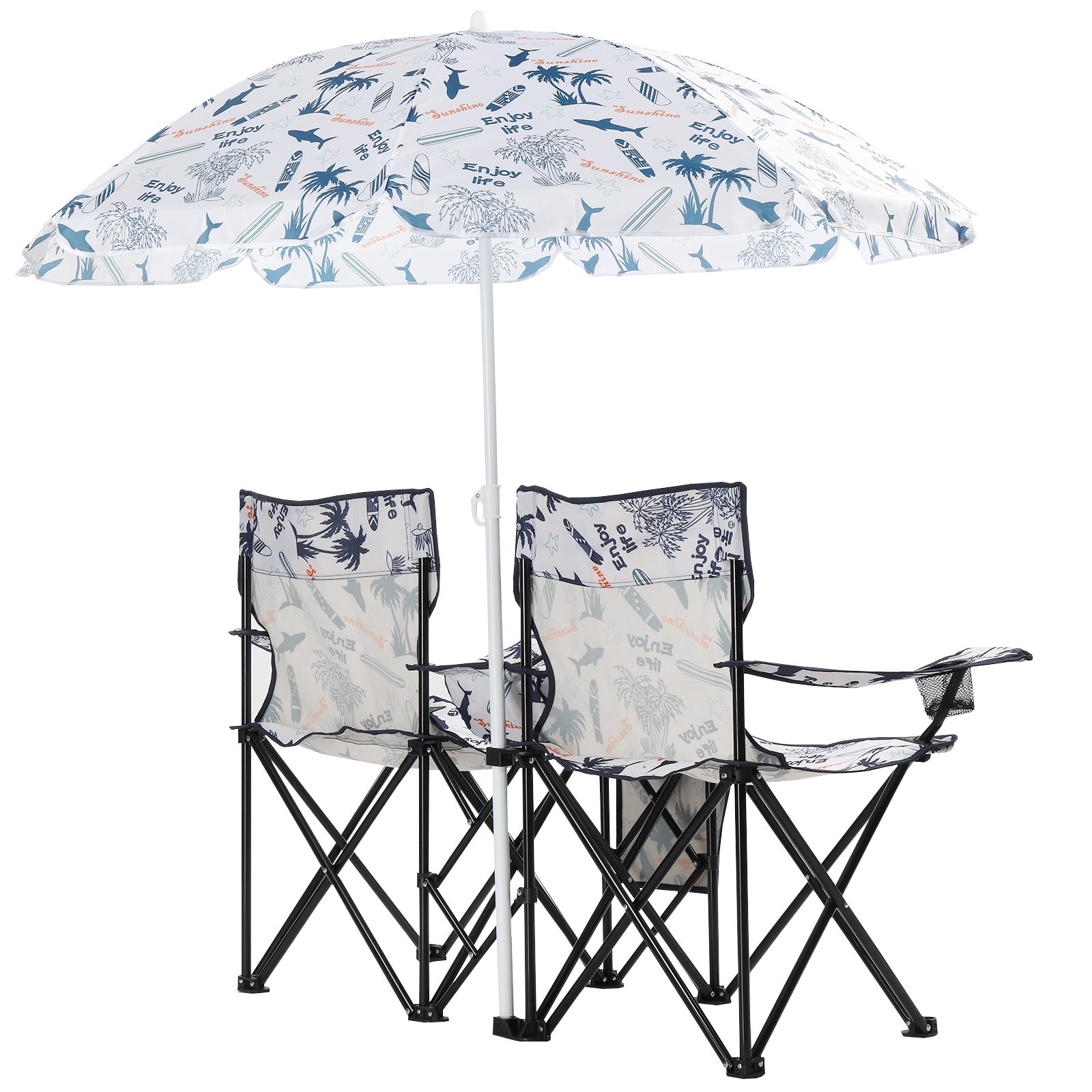 ❄️FREE SHIPPING!❄️2 Foldable Outdoor Chairs & Umbrellas 4 Camping or Tailgating!